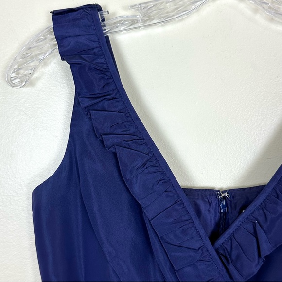 J. CREW Women’s 100% Silk Deep Navy Indigo Cocktail Dress Ruffle Detail, Size 2P - Picture 4 of 9